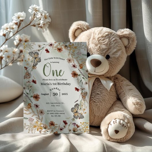 ボホワイルドフラワー素朴フローラベビー誕生日 招待状