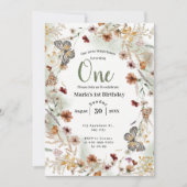 ボホワイルドフラワー素朴フローラベビー誕生日 招待状 (正面)