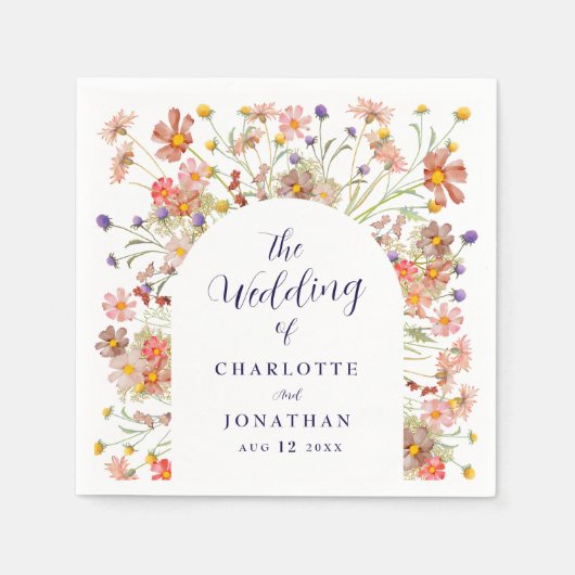 ボホワイルドフラワー素朴フローラ結婚アーチ スタンダードカクテルナプキン (正面)