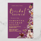 ボホワイルドフラワー素朴ベリーパープルブライダルシャワー 箔招待状 (正面)
