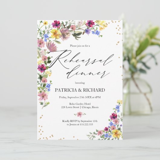 ボホワイルドフラワー結婚のリハーサルディナー 招待状 (スタンド正面)