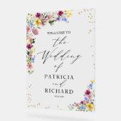 ボホワイルドフラワー結婚の歓迎サイン アクリルサイン (傾斜)