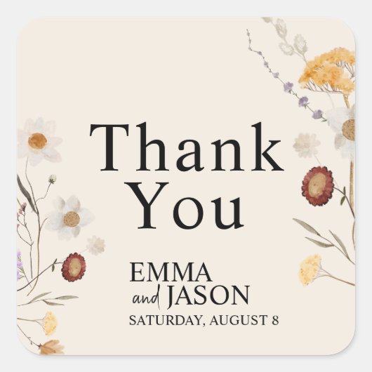 ボホワイルドフラワー結婚ズスクエアステッカー スクエアシール (正面)