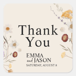 ボホワイルドフラワー結婚ズスクエアステッカー スクエアシール