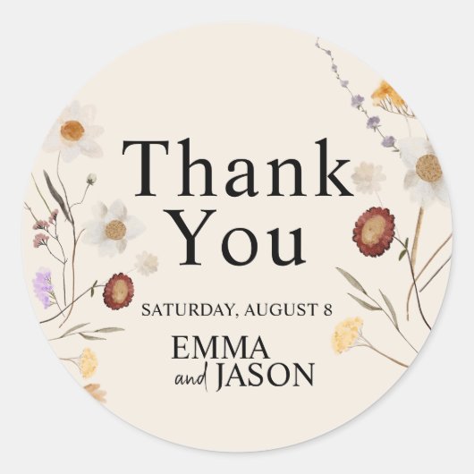 ボホワイルドフラワー結婚ズステッカー ラウンドシール (正面)
