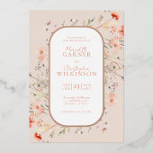 ボホワイルドフラワー結婚ズバラ金ゴールド 箔招待状 (正面)