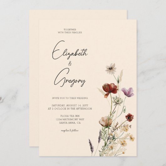 ボホワイルドフラワー結婚式招待状 招待状 (正面/裏面)