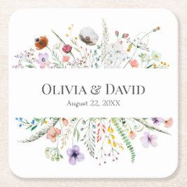 ボホワイルドフラワー結婚牧草地 スクエアペーパーコースター
