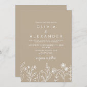 ボホワイルドフラワー自然タン結婚ズ 招待状 (正面/裏面)