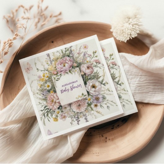 ボホワイルドフラワー蝶の赤ちゃんシャワー スタンダードカクテルナプキン