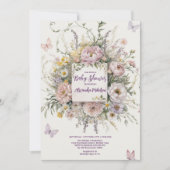 ボホワイルドフラワー蝶の赤ちゃんシャワー 招待状 (正面)