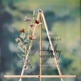 ボホワイルドフラワー赤ちゃんシャワー アクリルサイン