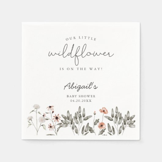 ボホワイルドフラワー赤ちゃんシャワー スタンダードカクテルナプキン (正面)