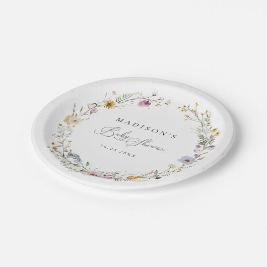 ボホワイルドフラワー赤ちゃんシャワー ペーパープレート (アングル)