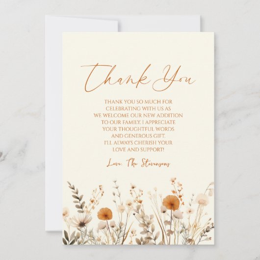 ボホワイルドフラワー野生の花フローラ赤ちゃんシャワー サンキューカード (正面)