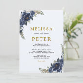 ボホワイルドフラワー金ゴールド&ネイビーブルー結婚ズ 招待状 (スタンド正面)