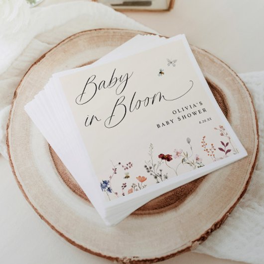 ボホワイルドフラワー&ビーベビーシャワーフローラ スタンダードカクテルナプキン