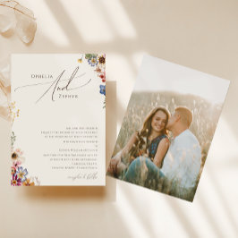 ボホワイルドフラワー |ベージュ写真伝統的結婚ズ 招待状