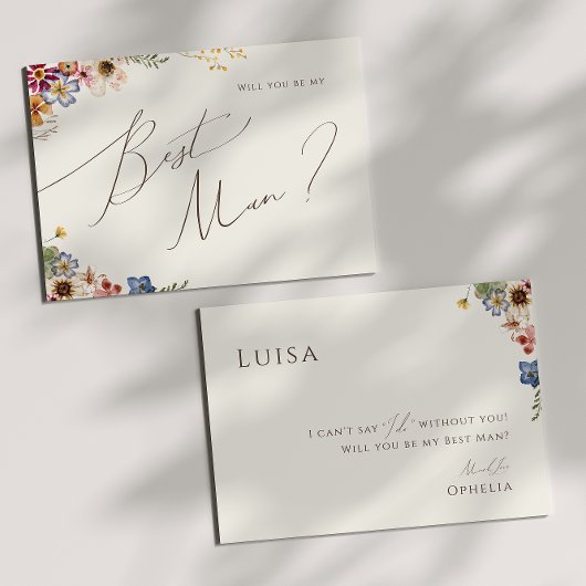 ボホワイルドフラワー |ベージュ花婿介添人提案カード 招待状