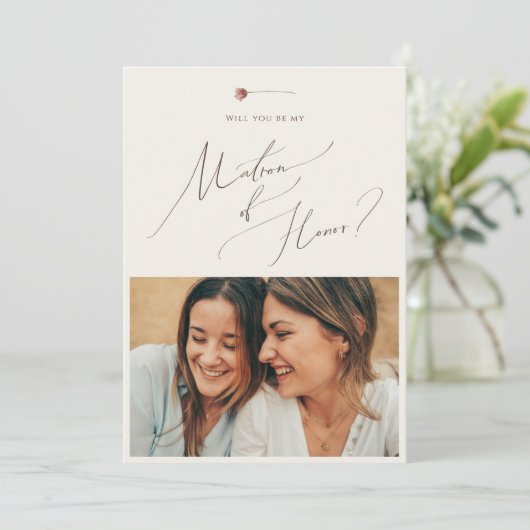 ボホワイルドフラワー Beige Photo Matron of Honor Card 招待状 (スタンド正面)