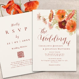 ボホワイルドフラワーQRコ結婚ード 招待状