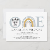 ボホワイルドワンウォーター色キツネボーイズファースト誕生日 招待状 (正面)