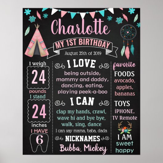 ボホワイルドワンネイティブアメリカン誕生日 ポスター (正面)