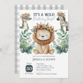 ボホワイルドワンライオンダブル子供の誕生日 招待状 (正面/裏面)