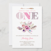 ボホワイルドワン最初の誕生日招待状のための女の子 招待状 (正面)