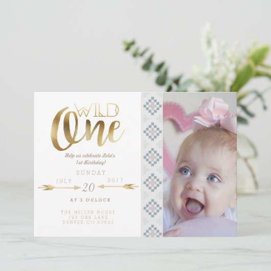 ボホワイルドワン |最初の誕生日パーティー招待状 招待状 (スタンド正面)