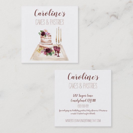 ボホワインベーキングベーカリーブティックカップケーキペストリー スクエア名刺 (正面/裏面)