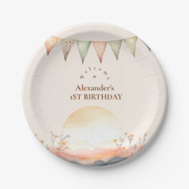 ボホワンハッピーキャンパー1st誕生日パーティー ペーパープレート
