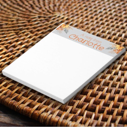 ボホヴィンテージオレンジヒマワリ水彩グレー ノートパッド