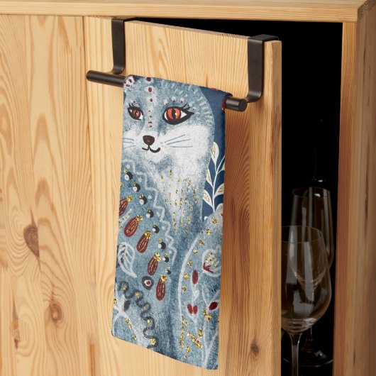 ボホヴィンテージキャットサンキュー調理師 キッチンタオル (三つ折り)