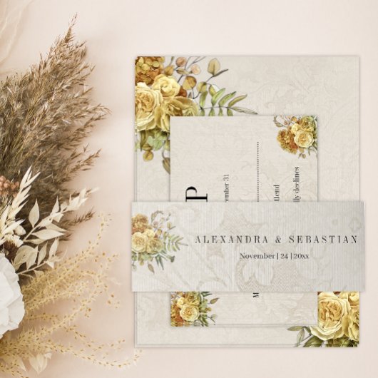 ボホヴィンテージシャビーシック金ゴールドバラ 招待状ベリーバンド