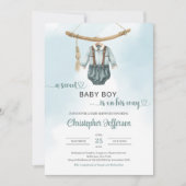 ボホヴィンテージセージ緑のニュートラル少年の赤ちゃん服 招待状 (正面)