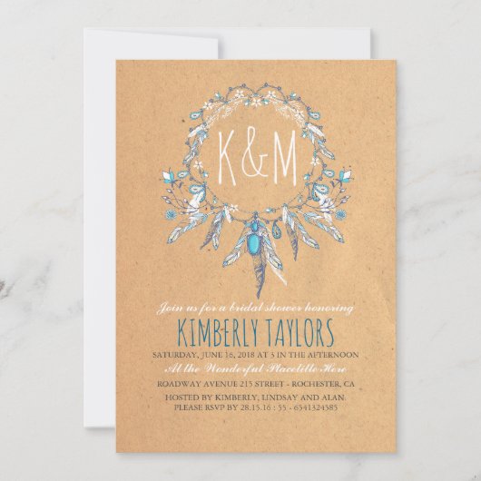 ボホヴィンテージドリームカザーブライダルシャワー 招待状 (正面)