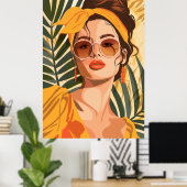 ボホヴィンテージフェミニンサマーポートレートアート ポスター (ホームオフィス)