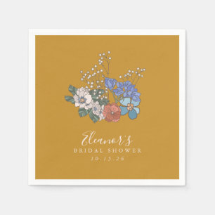 ボホヴィンテージフローライエローカスタムブライダルシャワー スタンダードカクテルナプキン