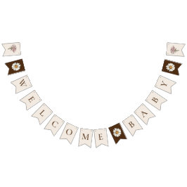 ボホヴィンテージフローラベージュウェルカムベビーシャワー バンティングフラッグ