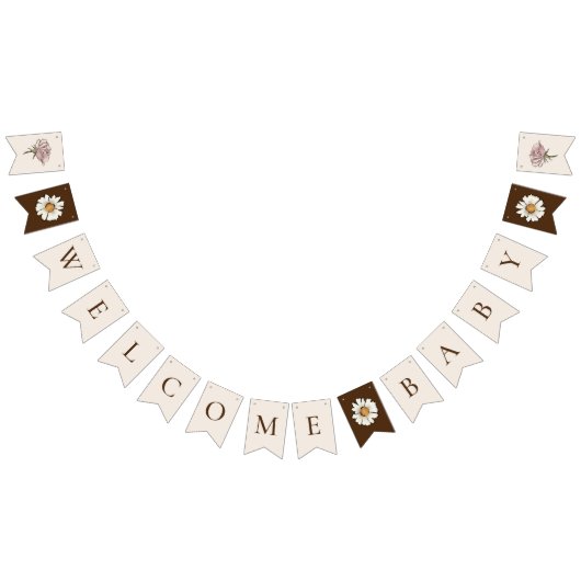 ボホヴィンテージフローラベージュウェルカムベビーシャワー バンティングフラッグ (全)