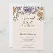 ボホヴィンテージフローラベージュスイートリトルベビーシャワー 招待状 (正面)