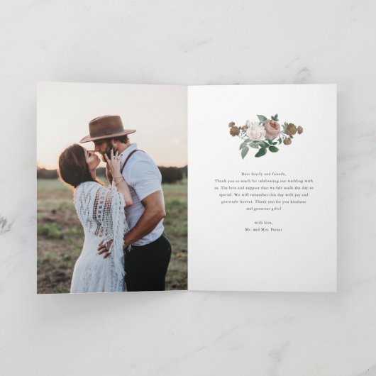 ボホヴィンテージフローラ結婚の写真サンキューカード カード (内部)