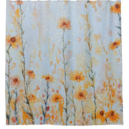 ボホヴィンテージブルーワイルドフラワー シャワーカーテン