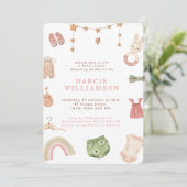 ボホヴィンテージベビーおもちゃ&衣類赤ちゃんシャワー 招待状 (スタンド正面)