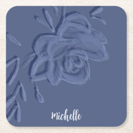 ボホヴィンテージ芸術的ブルー花 スクエアペーパーコースター