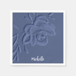 ボホヴィンテージ芸術的ブルー花 スタンダードカクテルナプキン