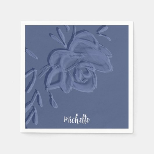 ボホヴィンテージ芸術的ブルー花 スタンダードカクテルナプキン (正面)