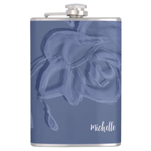 ボホヴィンテージ芸術的ブルー花 フラスク (正面)