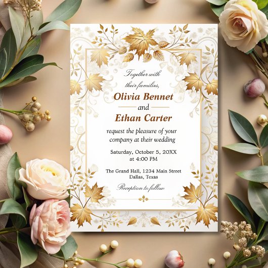 ボホヴィンテージ葉秋素朴テラコッタ結婚ズ 招待状